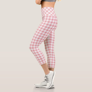 Pink and White Buffalo Plaid Capri Leggings