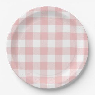 Pink and White Buffalo Plaid Gingham Paper Plate