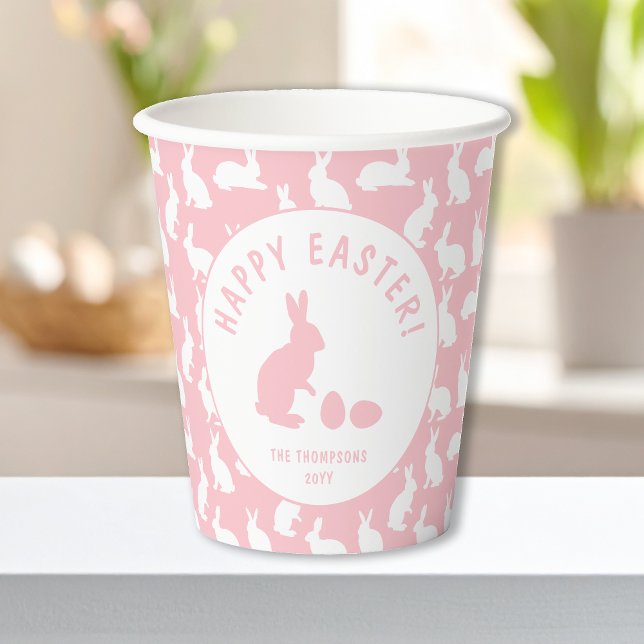 Pink And White Bunny Rabbit Pattern Happy Easter Paper Cups (Creator Uploaded)