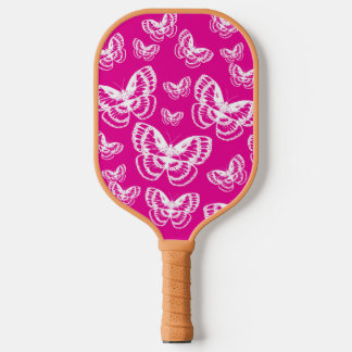Pink and White Butterflies Pattern Pickleball Paddle