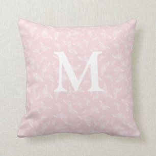 Pink and White Butterfly Initial Throw Pillow