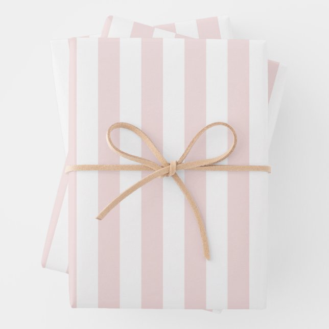 Pink and White Cabana Stripes Palm Beach Wrapping Paper Sheet (In situ)