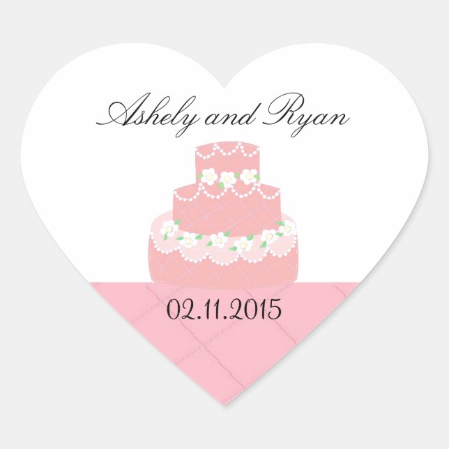 Pink and White Cake Save the Date Heart Sticker (Front)