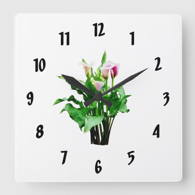 Pink and White Calla Lilies Square Wall Clock (Front)