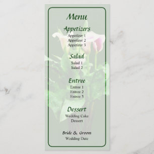 Pink and White Calla Lillies Wedding Menu