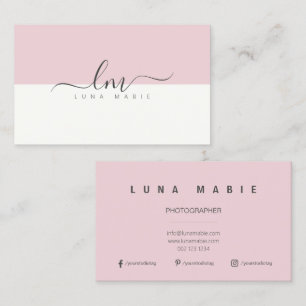 Pink and white, calligraph monogram minimalist business card