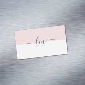 Pink and white, calligraph monogram minimalist 	Magnetic business card
