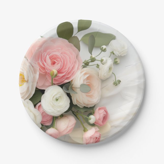 Pink and white camellias paper plate (Front)