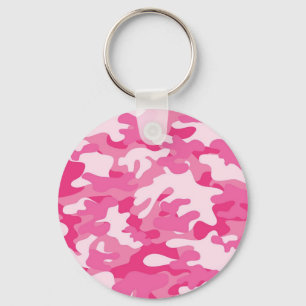 Pink and White Camo Design Key Ring