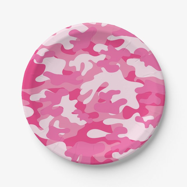 Pink and White Camo Design Paper Plate (Front)