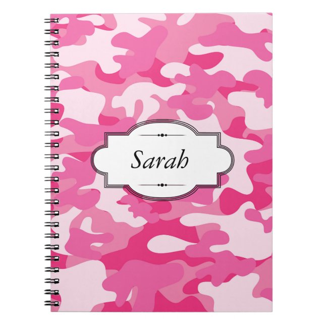 Pink and White Camo Design Personalised Notebook (Front)
