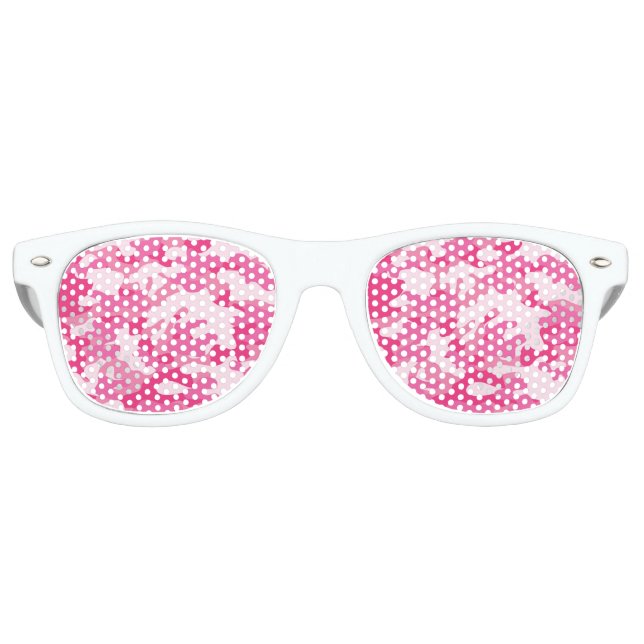 Pink and White Camo Design Retro Sunglasses (Front)