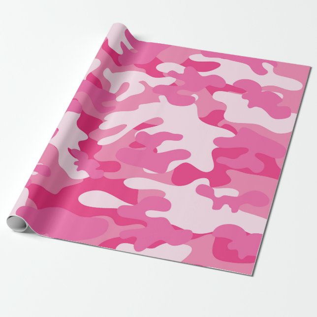 Pink and White Camo Design Wrapping Paper (Unrolled)