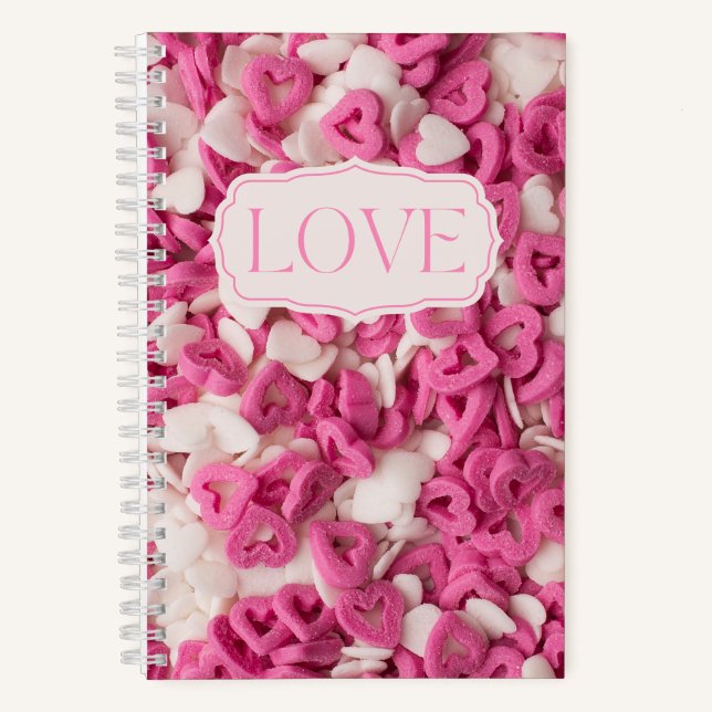 Pink and White Candy Hearts Sweets Love Notebook (Front)