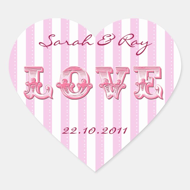 Pink and white Candy stripe love sticker (Front)