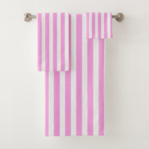 Pink and white candy stripes bath towel set