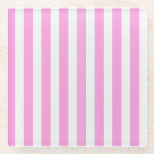 Pink and white candy stripes glass coaster
