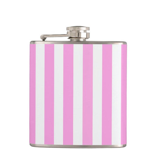 Pink and white candy stripes hip flask (Front)