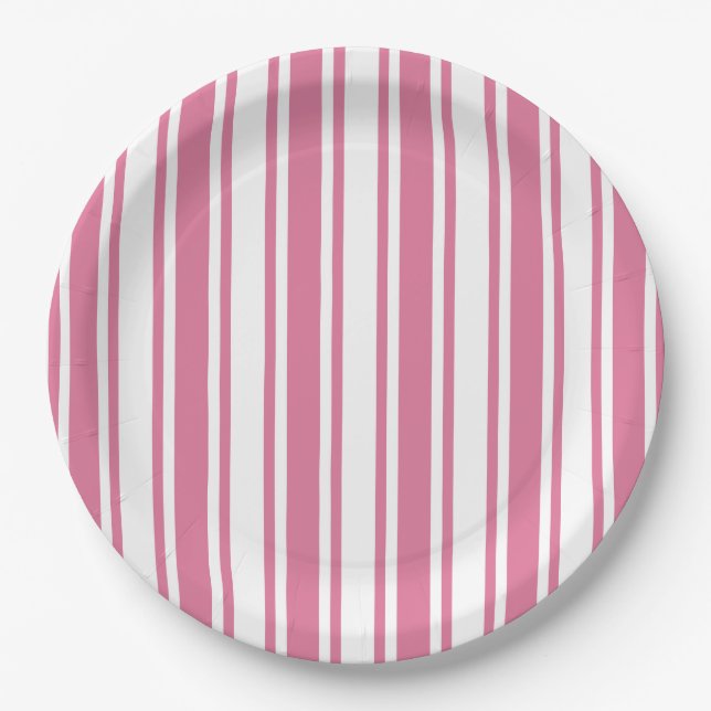 Pink and white candy stripes paper plate (Front)
