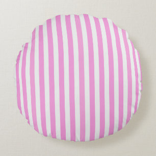 Pink and white candy stripes round cushion