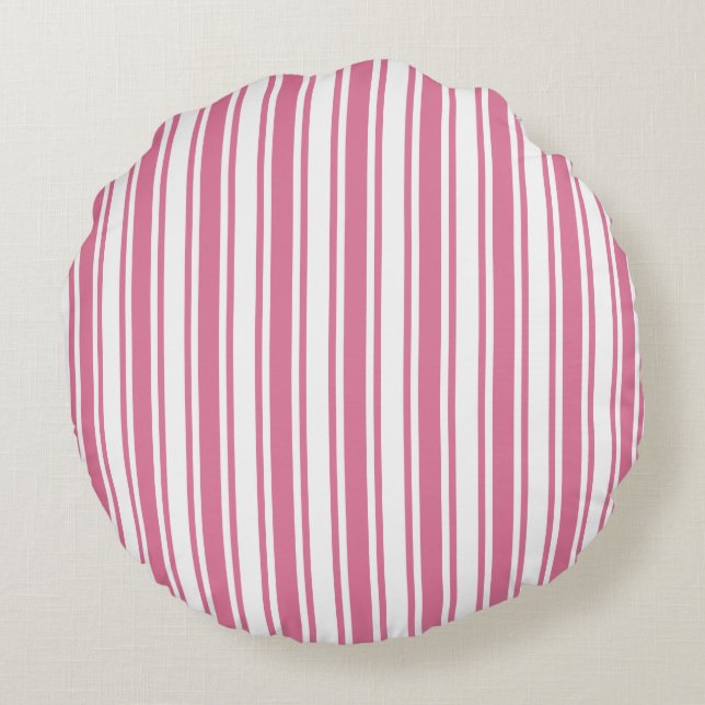 Pink and white candy stripes round cushion (Back)