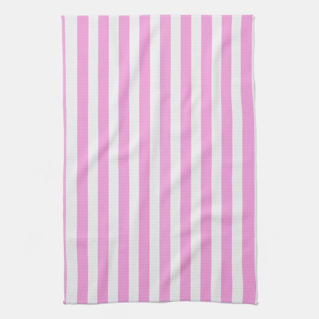 Pink and white candy stripes tea towel (Vertical)
