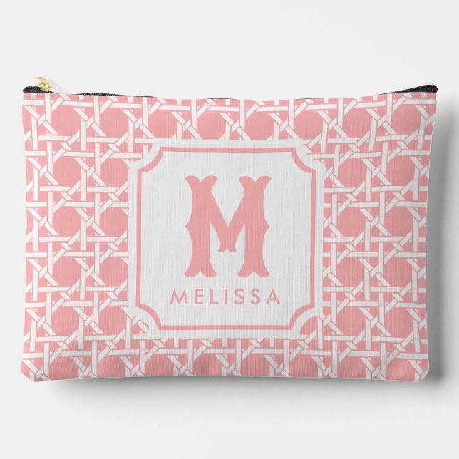 Pink and White Cane | Rattan | Monogram  Accessory Pouch (Front)