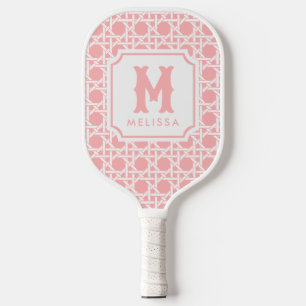 Pink and White Cane   Rattan   Monogram  Pickleball Paddle