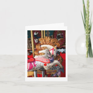 Pink and white carousel horse photograph fair card