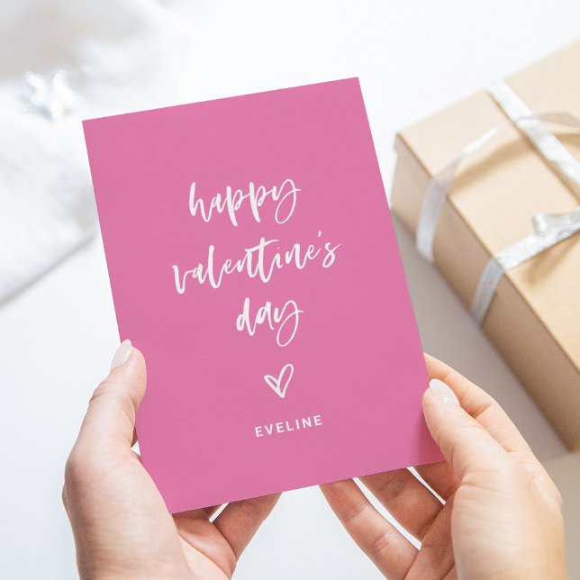Pink and White | Casual Script and Heart Valentine Holiday Card (An elegant pink Valentine's Day card with casual script and a heart)