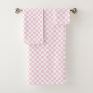 Pink and White Check Bath Towel Set