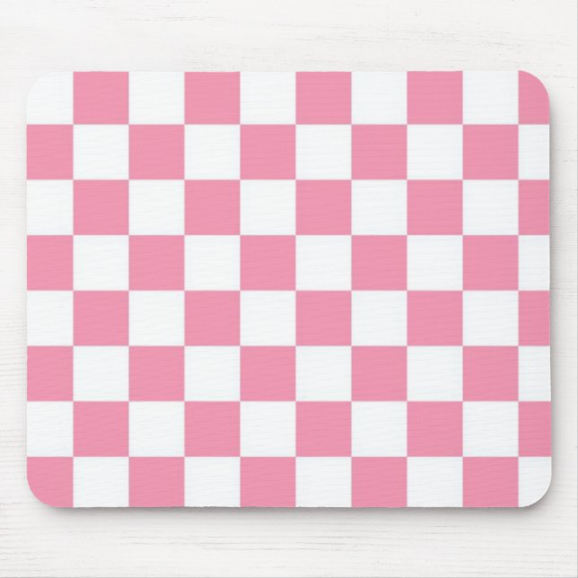 Pink And White Check Squares Mouse Pad (Front)