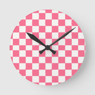 Pink and White Checkered Pattern Round Clock