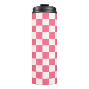 Pink and White Checkered Pattern Thermal Tumbler