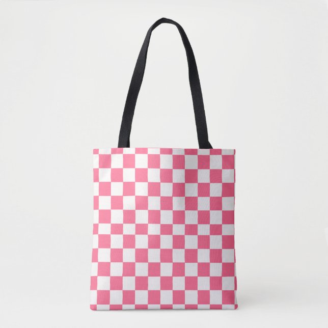 Pink and White Checkered Pattern  Tote Bag (Front)