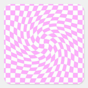 Pink and White Checks Chequered Chic Pattern Square Sticker