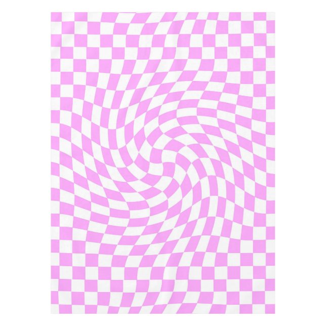 Pink and White Checks Chequered Chic Pattern  Tablecloth (Front)