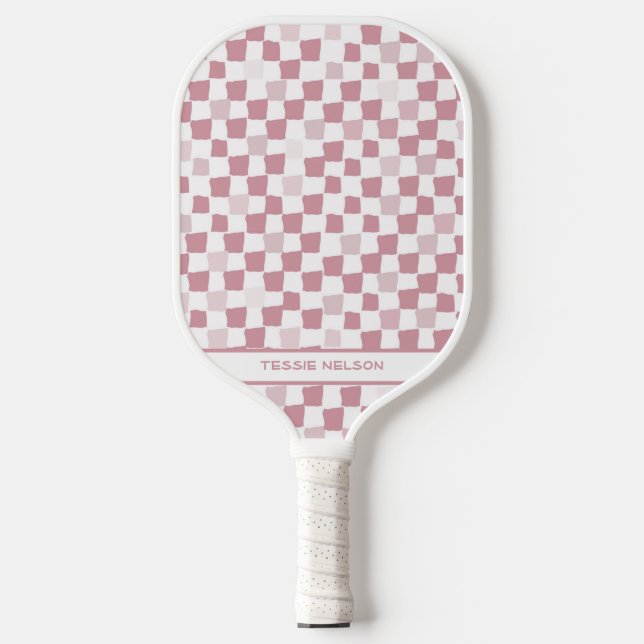Pink and White Checks  Pickleball Paddle (Front)