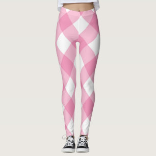 Pink and White Checks Pretty Girly Feminine Leggin Leggings
