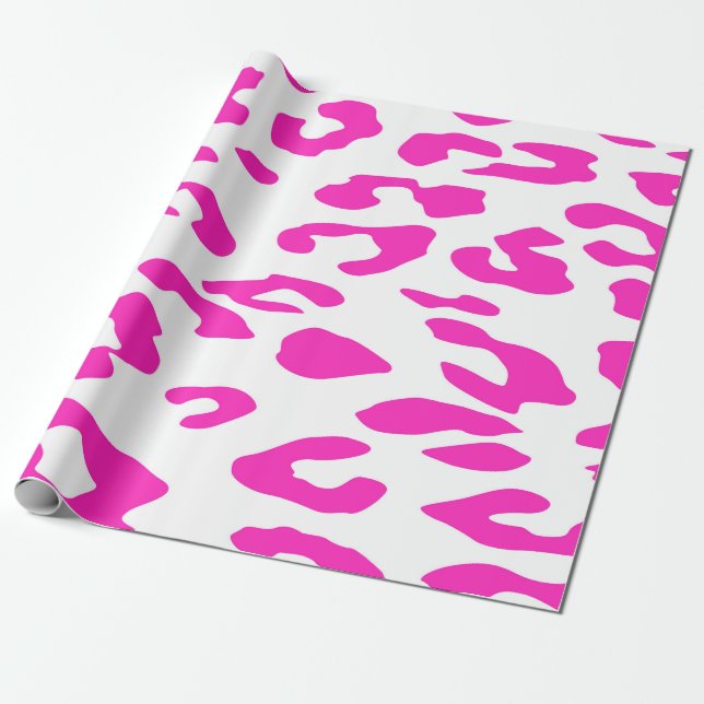 Pink and White Cheetah spots Animal Print Wrapping Paper (Unrolled)