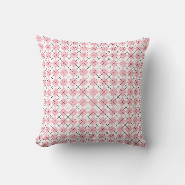 Pink and White Chequered Argyle Pattern Cushion (Front)