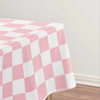 Pink and white chequered check cotton dining tablecloth