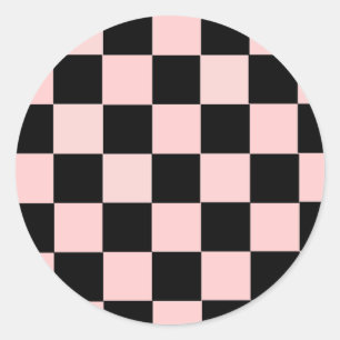 Pink and White Chequered Classic Round Sticker