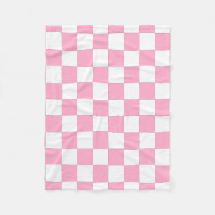 Pink And White Chequered Fleece Blanket