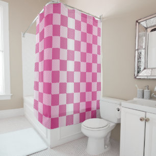 Pink and White Chequered Geometric Shower Curtain
