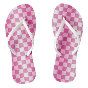 Pink and White Chequered Geometric Thongs