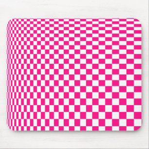 Pink and White Chequered Optical Illusion Mouse Pad