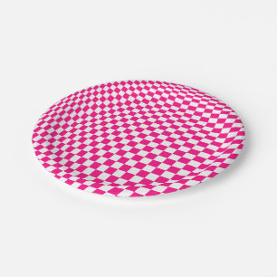 Pink and White Chequered Optical Illusion Paper Plate