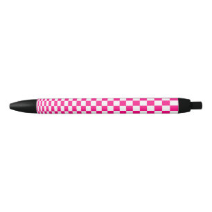 Pink and White Chequered Pattern Optical Illusion Black Ink Pen