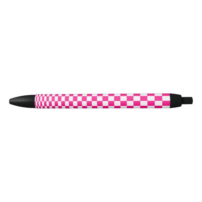 Pink and White Chequered Pattern Optical Illusion Black Ink Pen (Front)